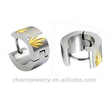 Men's Earring in Stainless Steel Wholesale Men's Leaf Design huggie earrings HE-033